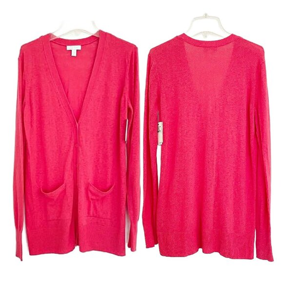 NEW Vibrant Pink Long Lightweight Cardigan with Pockets Spring Fashion Pick M - Picture 3 of 6